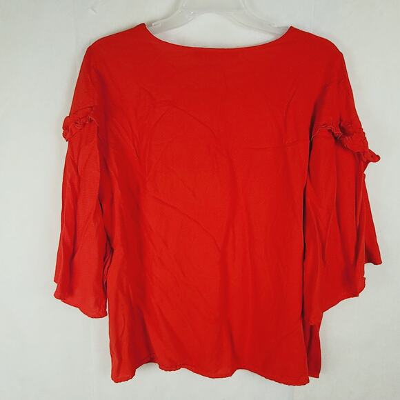 Junarose red Swiss dot top ruffle bell sleeve Size 16 Boho Vibrant Retro Classic - Picture 6 of 11